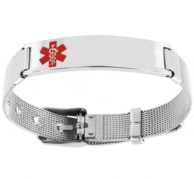 Personalized bangle bracelets for teens-Adjustable Mesh Medic Alert Bracelet