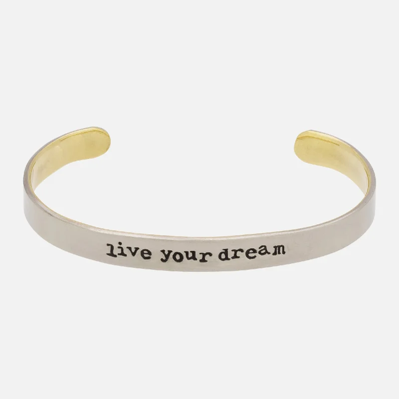 Custom silver charm bracelets for women-Live Your Dream Cuff Bracelet