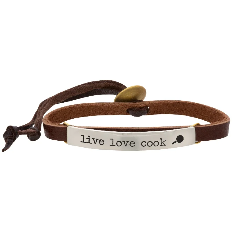 Personalized braided leather bracelets-Live Love Cook Leather Bracelet