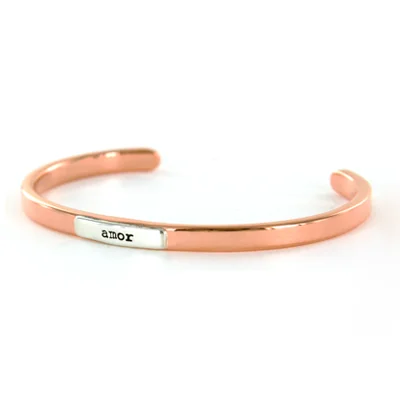 Custom friendship bracelets with names-Amor Silver & Copper Cuff Bracelet