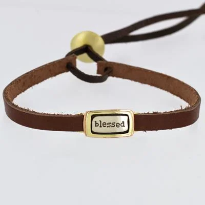 Trendy leather bracelets with custom stones-Blessed Mixed Metals Bracelet On Sienna Leather