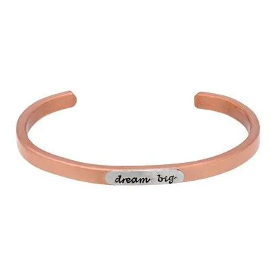 Adjustable braided leather charm bracelets-Dream Big Silver & Copper Cuff Bracelet