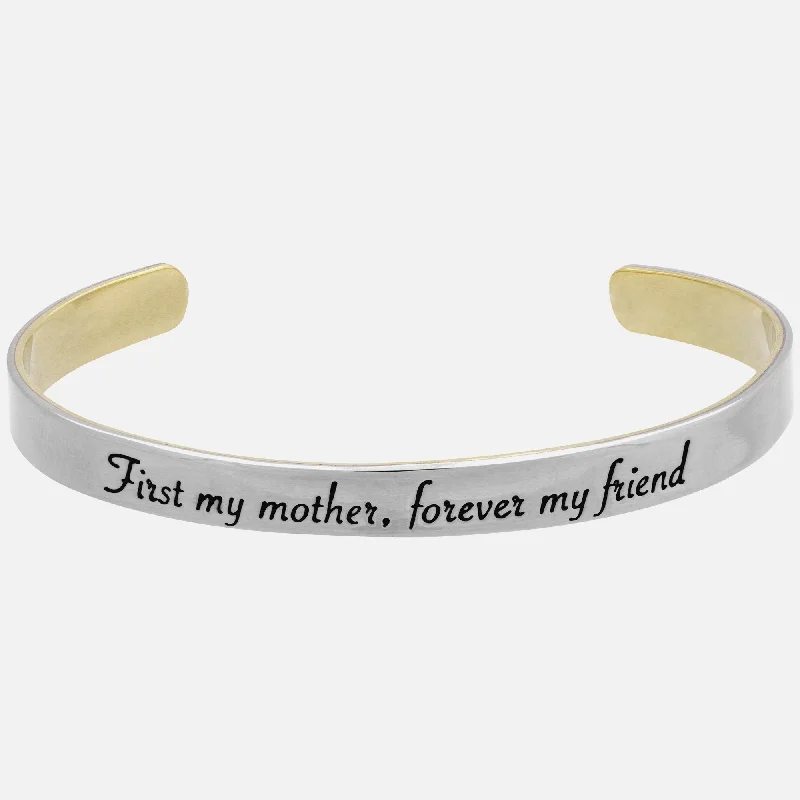 Unique gold-plated bracelet designs-My Mother My Friend Mixed Metal Cuff Bracelet