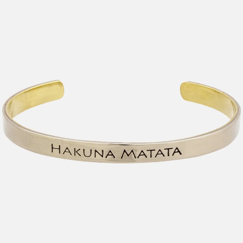 Custom chain bracelets with charms-Hakuna Matata Mixed Metals Cuff Bracelet