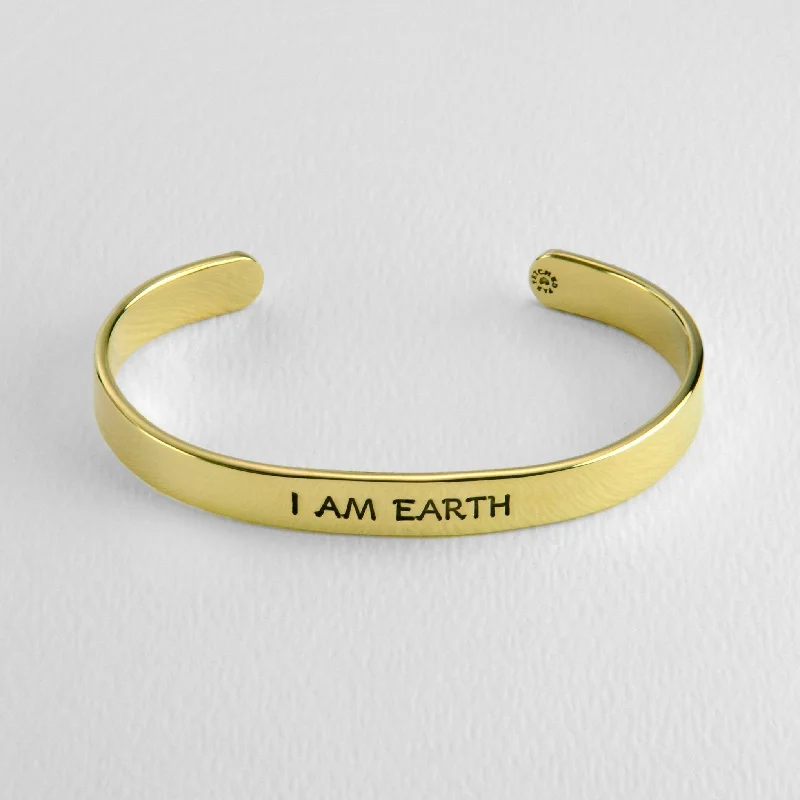 Unique braided leather bracelets for men-I Am Earth Astrology Cuff Bracelet