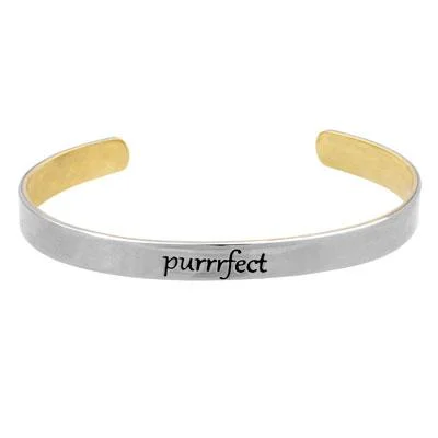 Personalized engraved bangle bracelets for men-Purrrfect Mixed Metals Cuff Bracelet