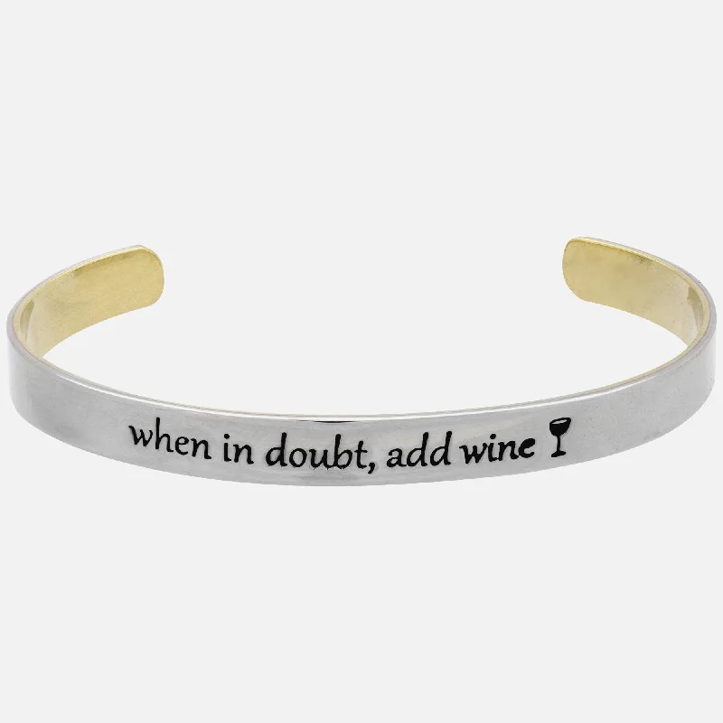 Unique handcrafted bracelets for bridesmaids-When In Doubt Add Wine Mixed Metals Cuff Bracelet