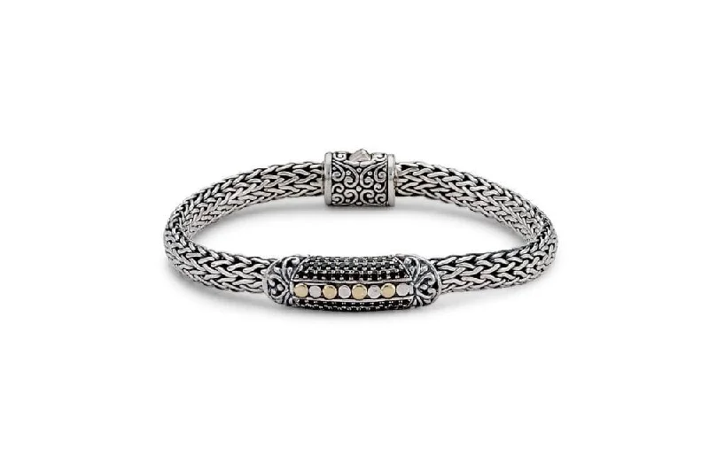 High-end silver charm bangles for women-Amandari Bracelet- Black Spinel