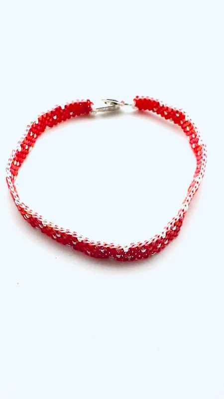 Adjustable beaded charm bracelets for men-Beaded Raindrop Bracelet, Red and Silver