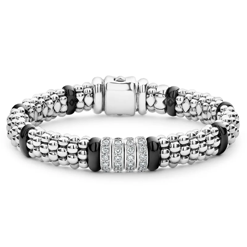 High-quality crystal bracelets for women-Black Caviar Four Station Diamond Caviar Bracelet | 9mm