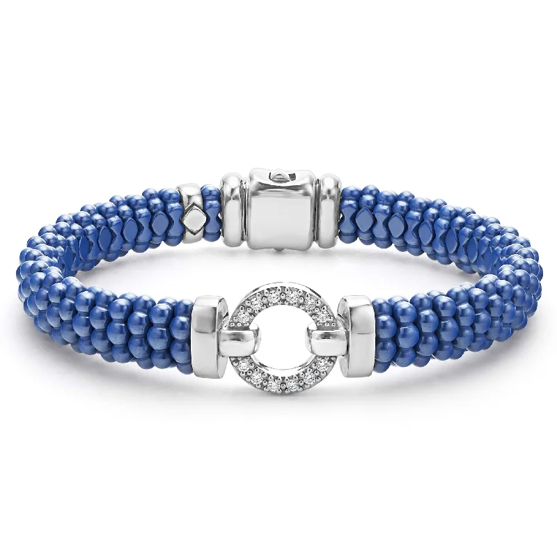 Healing stone beaded bracelets for men-Blue Caviar Ceramic Diamond Circle Bracelet | 9mm