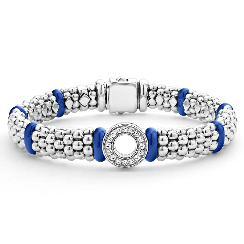 Simple leather wristbands for layering-Blue Caviar Ceramic and Diamond Circle Bracelet | 9mm