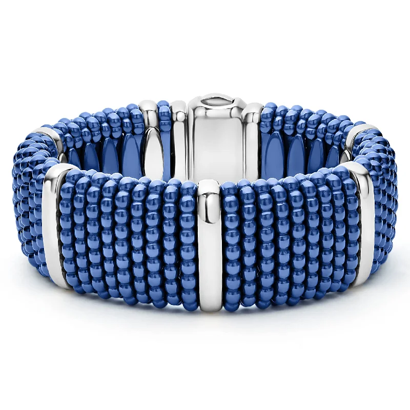 High-end gold chain bracelets for women-Blue Caviar Silver Station Statement Ceramic Caviar Bracelet | 23mm