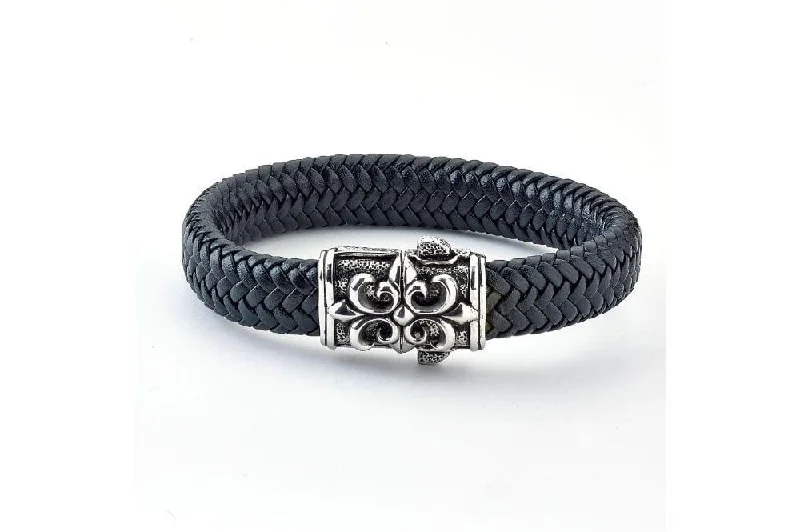 Beaded leather wrap bracelets-Fleur De Lis Leather Bracelet