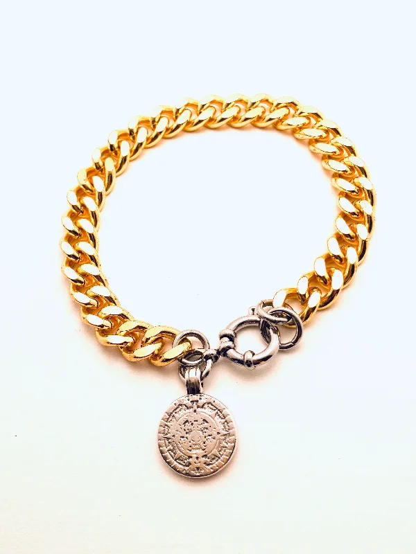 Custom charm bracelets with birthstones-Gold/Silver Coin Bracelet