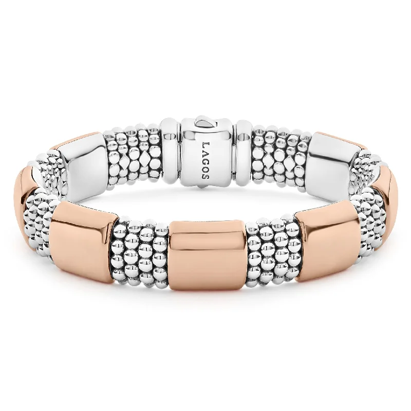 Trendy charm bangles for special occasions-High Bar Rose Gold Station Caviar Bracelet | 12mm