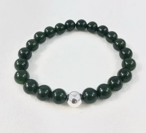 Unique custom metal bracelets with engraving-Men's Bracelet, Canadian Jade with Sterling Silver Bead