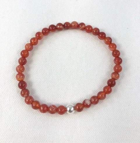 Fashionable silver chain bracelets for women-Men's Bracelet, Carnelian with Sterling Silver Bead