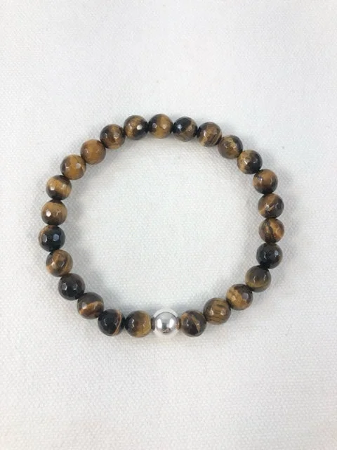 Healing stone charm bracelets for men-Men's Bracelet, Tiger's Eye with Sterling Silver Bead