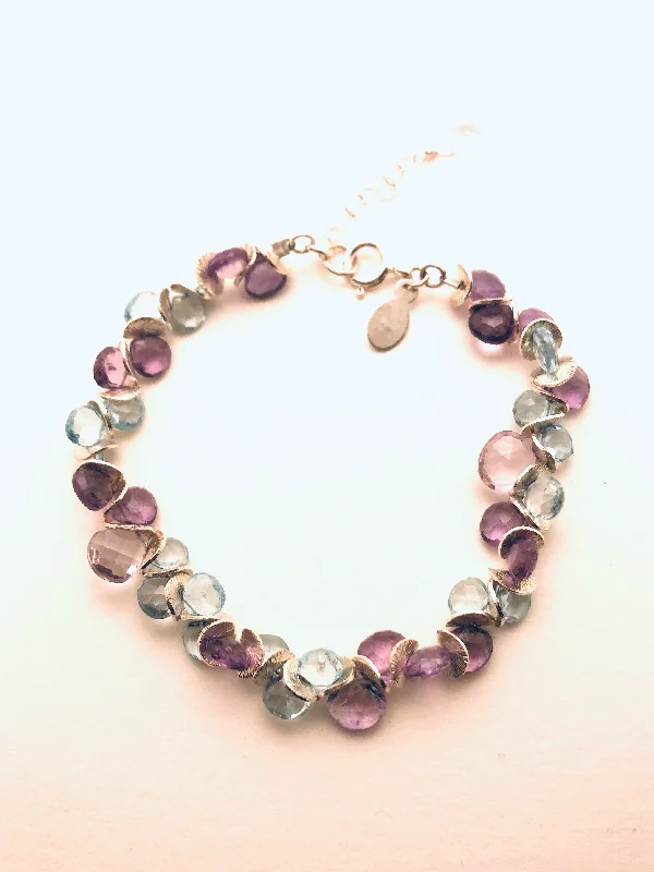 Trendy beaded bracelets with stones-Signature Purple and Pink Amethyst with Blue Topaz Sterling Bracelet