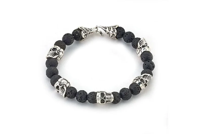 Custom leather bracelets with charms for men-Skulls And Lava Bracelet