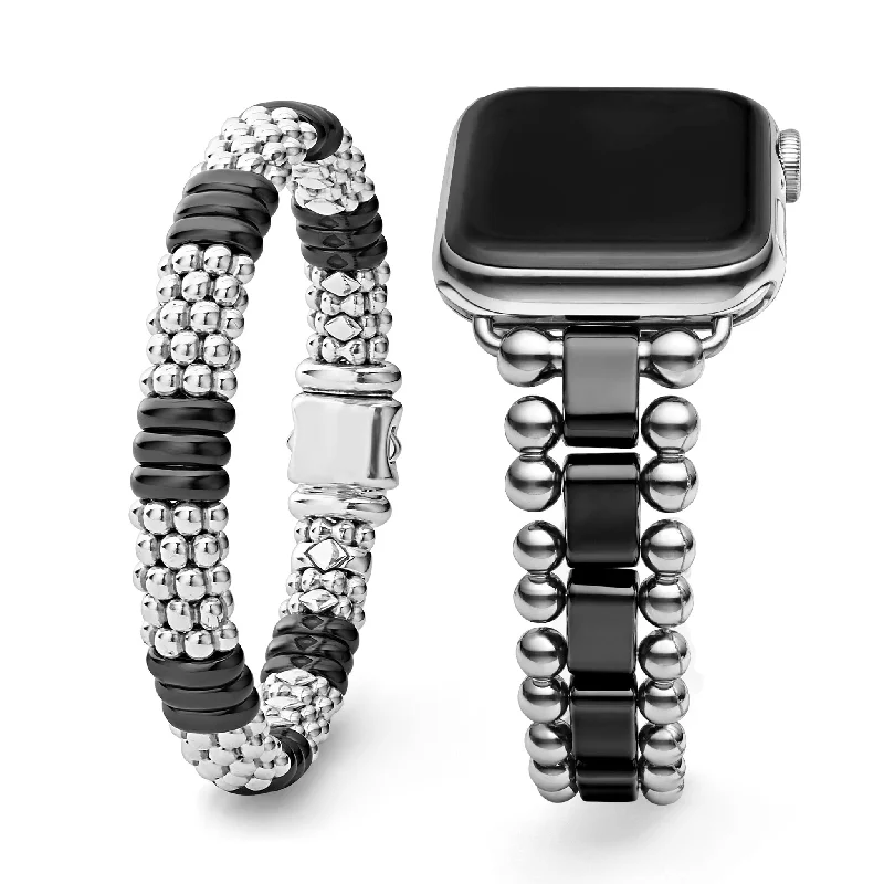 Handcrafted silver bracelets for stacking-Smart Caviar Black Ceramic Smart Caviar Gift Set