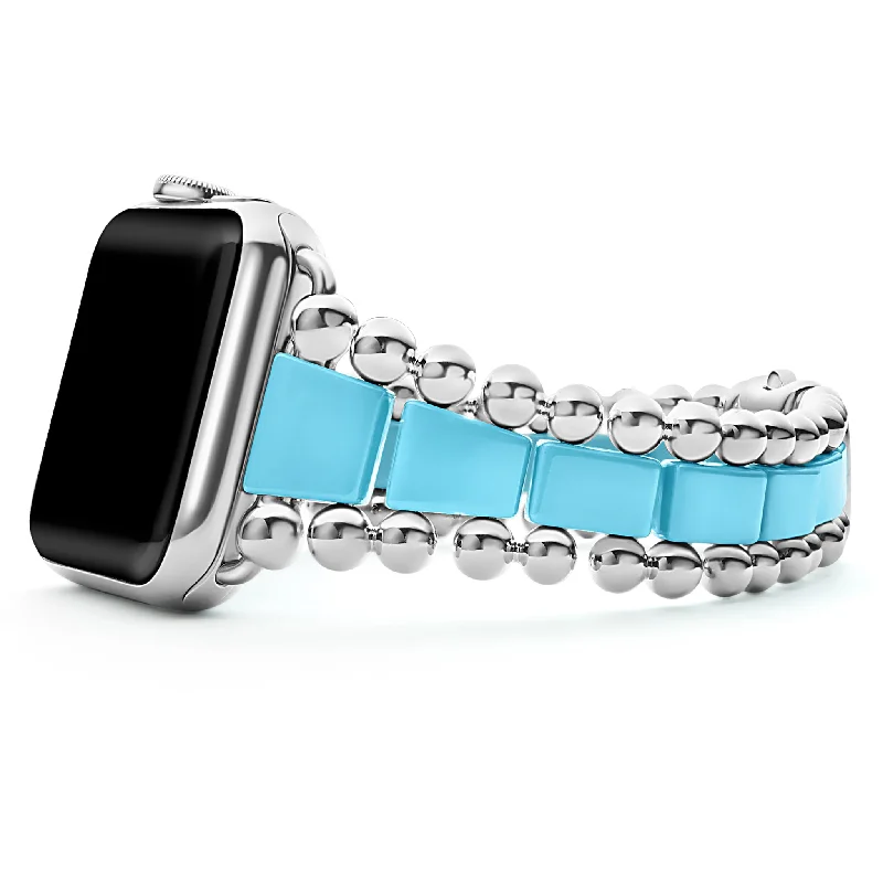 Personalized stackable charm bracelets-Smart Caviar Blue Ceramic and Stainless Steel Watch Bracelet-42-49mm