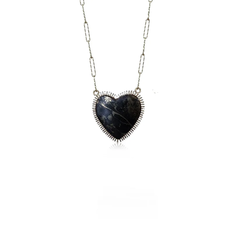 pendant necklace with sapphire stone-14k Baguette Apache Heart Necklace