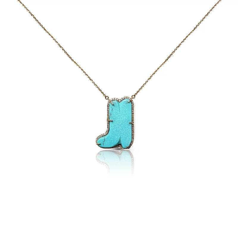 retro pendant necklace for women-14k Diamond and Turquoise Boot Necklace