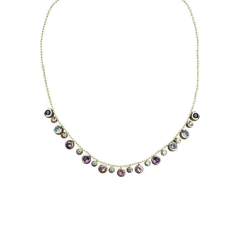 multi-layered gemstone necklace-14k Diamond and Rainbow Stone Dangle Necklace