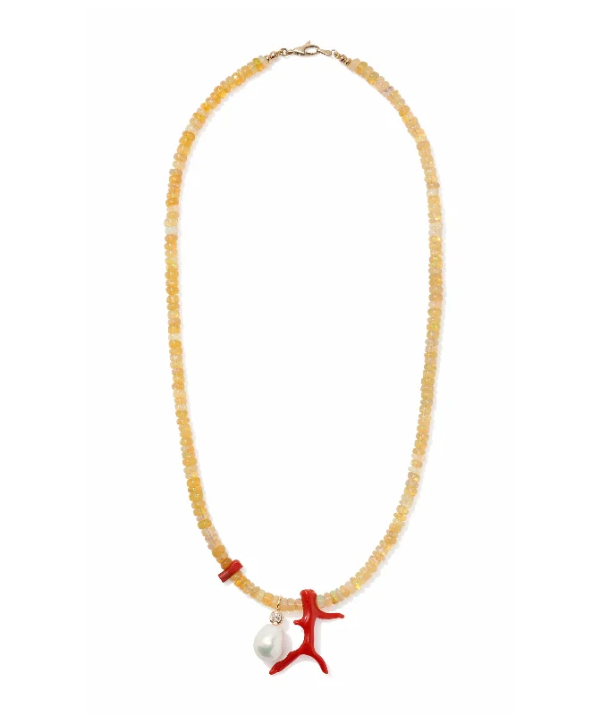 geometric crystal pendant necklace for style-14k Gold, Pearl & Coral Necklace