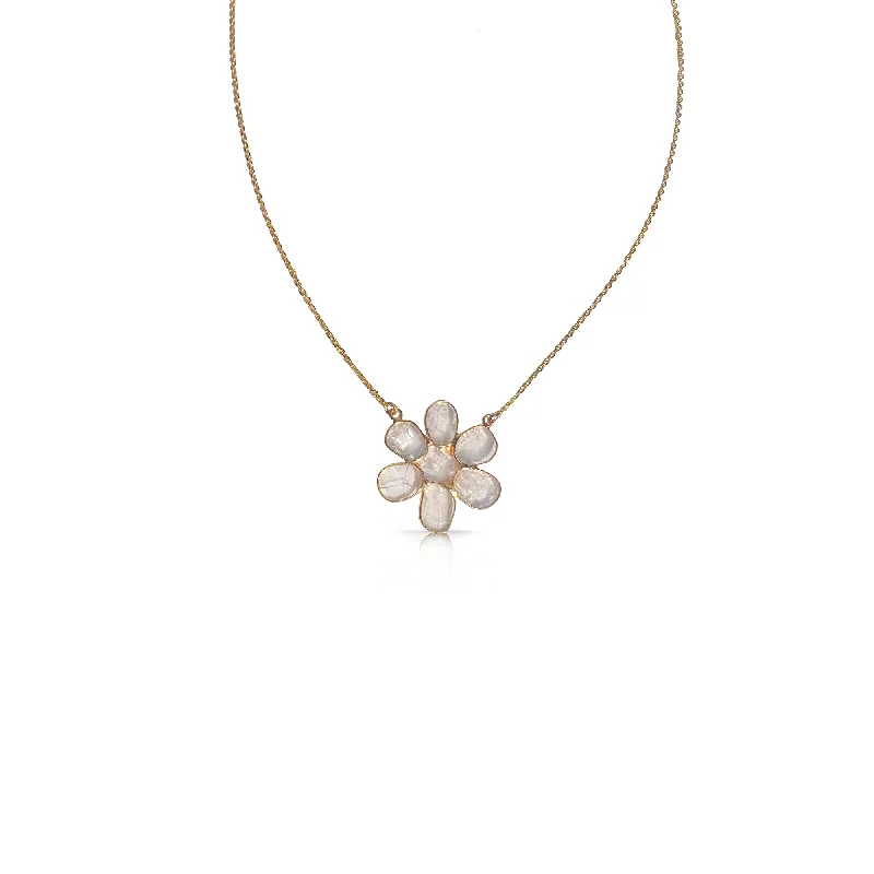 large gold pendant necklace for women-14k Sliced Diamond Flower Necklace