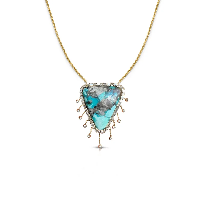 silver heart pendant necklace for women-14k Turquoise Diamond Dangle Shield Necklace