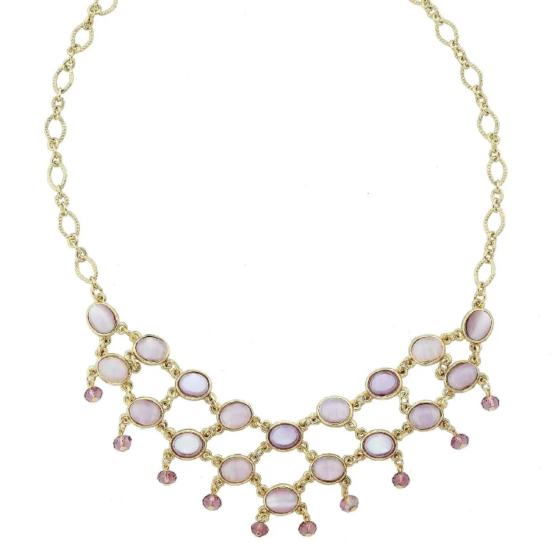 gold plated diamond necklace for women-1928 Jewelry Amethyst Quartz Glass Stone Drop Beads Bib Necklace 16" + 3" Extender