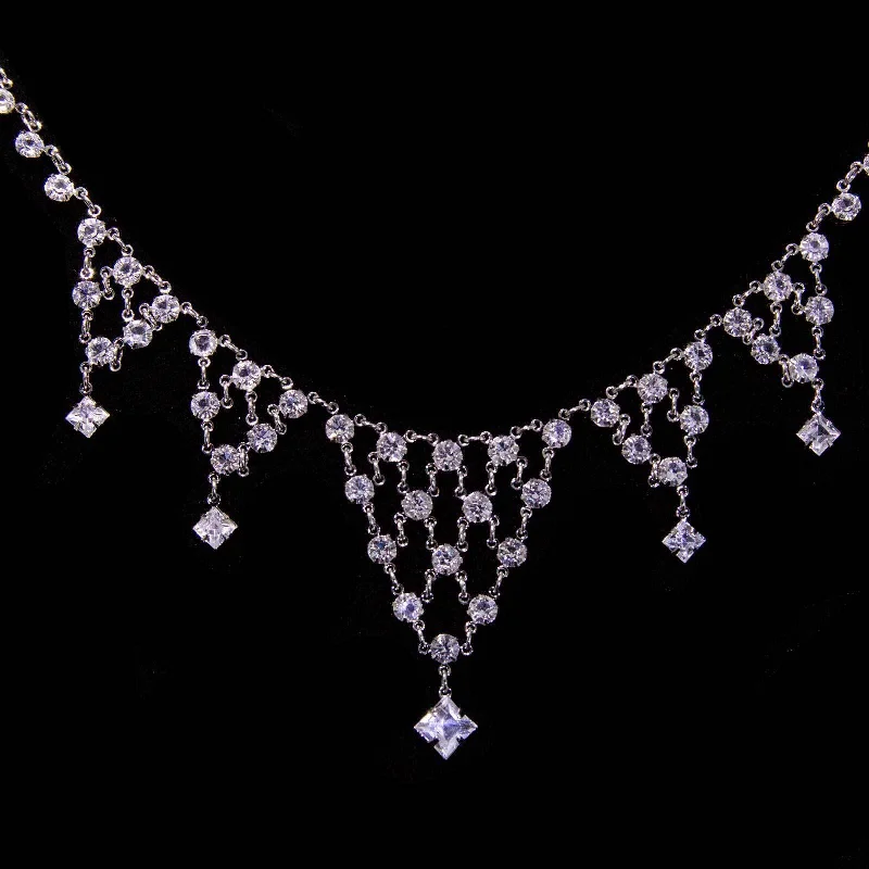 diamond heart pendant necklace for her-1928 Jewelry Round And Square Austrian Crystal Drop Necklace 15"