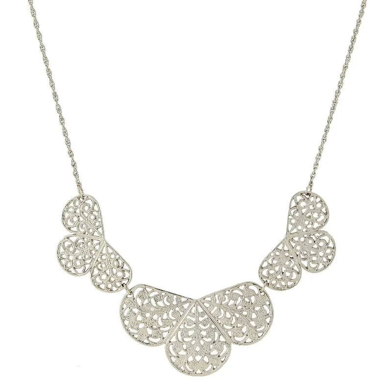 adjustable chain necklace for women-1928 Jewelry Silver Multi Filigree Collar Bib Necklace 16" + 3" Extender