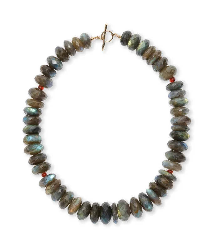 pearl and gold statement necklace-Extra Large Labradorite & Garnet 14k Gold Necklace