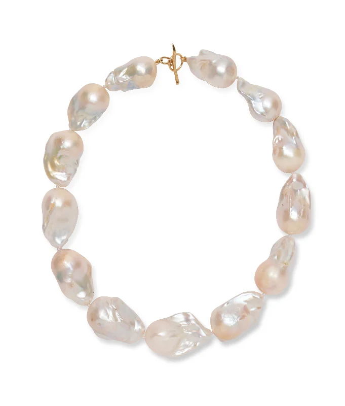 delicate infinity necklace for couples-Extra Large White Baroque Pearl & 14k Gold Necklace