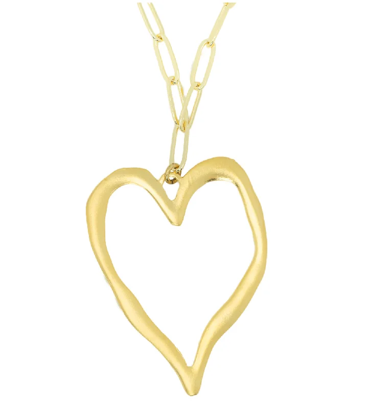 simple gold pendant necklace for daily wear-The Large Gold Paperclip Matte Heart Necklace