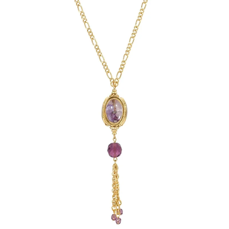 dainty bar necklace for girls-1928 Jewelry Amethyst Color Bead Drop Spinner Tassel Necklace 26"