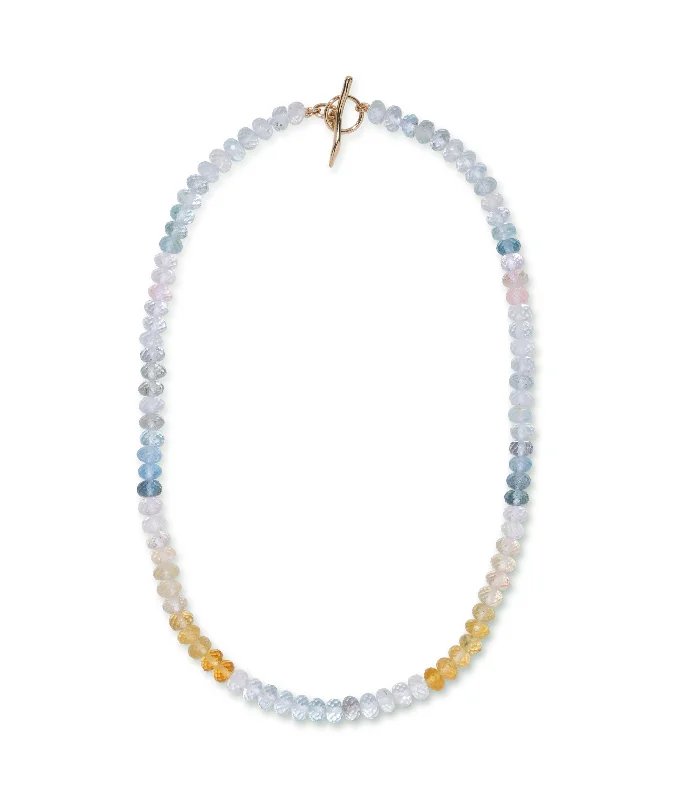 pearl and silver necklace for brides-Shaded Aquamarine, Morganite & 14k Gold Necklace