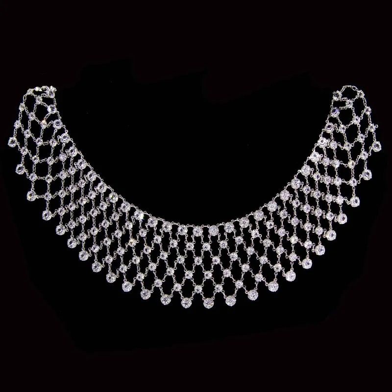 stylish pendant necklace for parties-1928 Jewelry Round Vintage Austrian Crystal Bib Necklace 14"