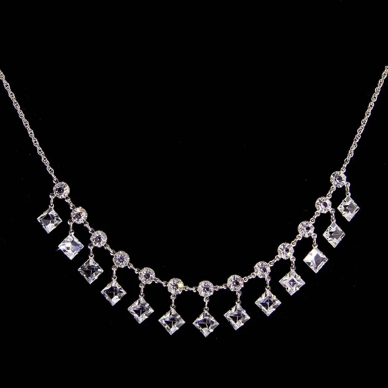 fashionable pendant necklace for gifts-1928 Jewelry Round And Square Drop Austrian Crystal Necklace 15"