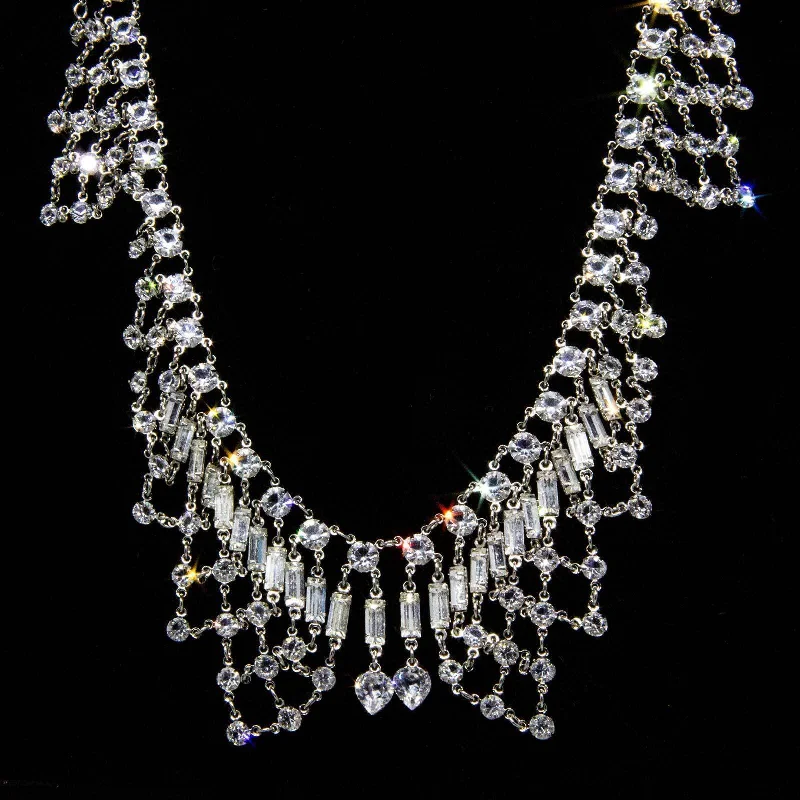 crystal pendant necklace for energy healing-1928 Jewelry Vintage Austrian Crystal Bib Necklace 12 - 15" Adjustable