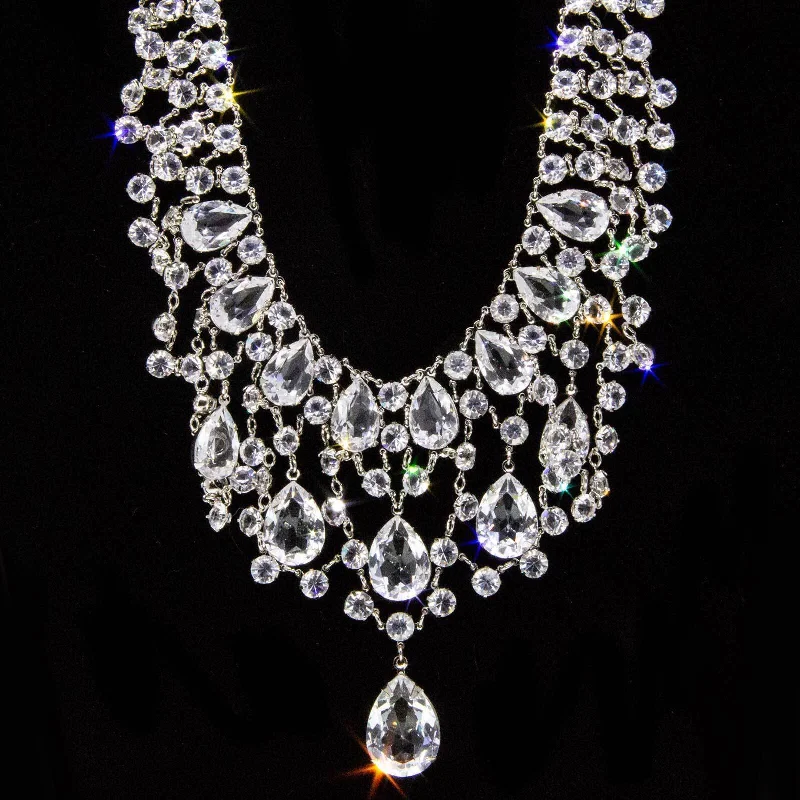 handmade silver necklace for women-1928 Jewelry Vintage Austrian Crystal Bib Necklace 15" + 3" Extender