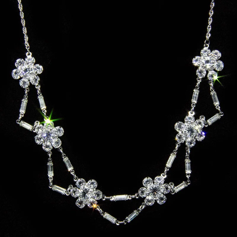 men’s gold chain necklace for daily wear-1928 Jewelry Vintage Austrian Crystal Flower Baguette Necklace 15"