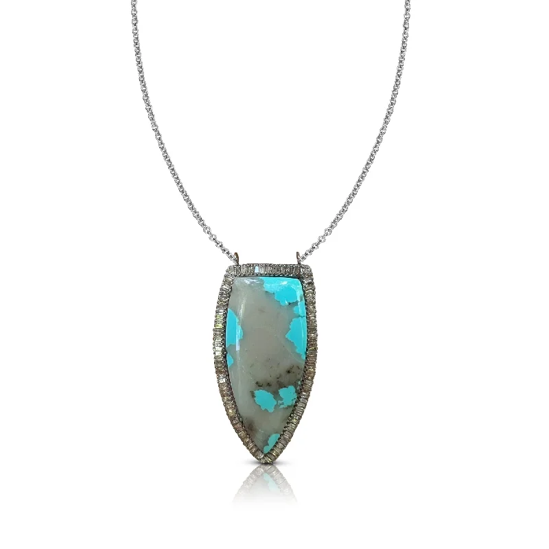 trendy chain necklace for men-Silver Turquoise Shield Necklace 1