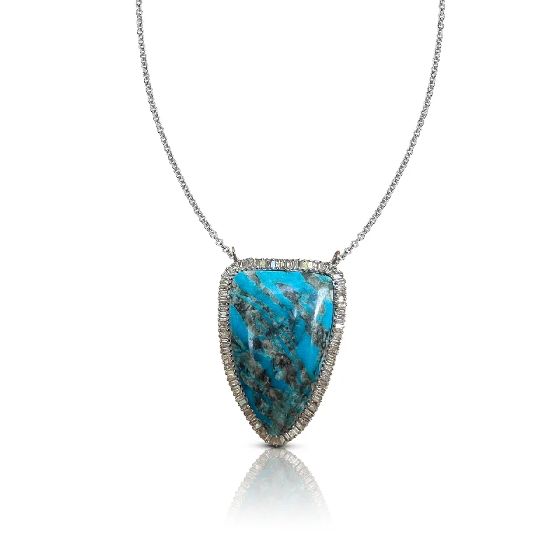 luxury heart-shaped necklace for couples-Silver Turquoise Shield Necklace 2