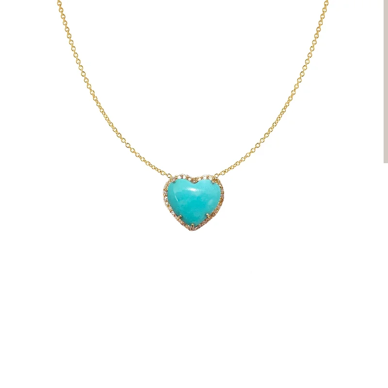 dainty bar necklace for girls-Small 14k Turquoise Heart Necklace