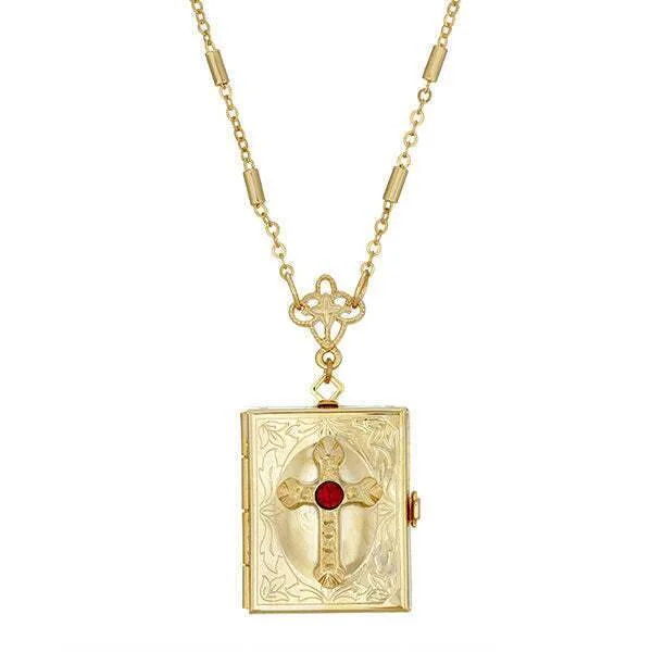 minimalist bar pendant necklace for layering-Symbols of Faith Red Crystal Cross Square 4 Way Locket Necklace 30"